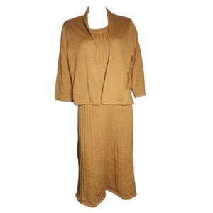 Jessica London Dress Cardigan Set Womens Size 18/20 Tan Ribbed 2 Piece Neutral